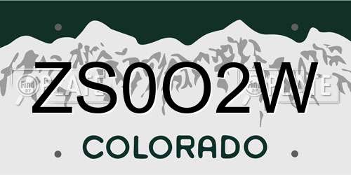 ZS0O2W Colorado License Plate