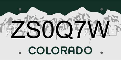 ZS0Q7W Colorado License Plate