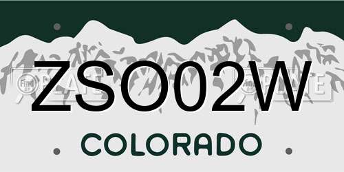 ZSO02W Colorado License Plate