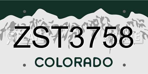 ZST3758 Colorado License Plate