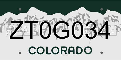 ZT0G034 Colorado License Plate