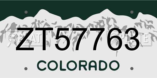 ZT57763 Colorado License Plate