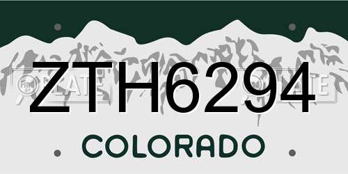 ZTH6294 Colorado License Plate