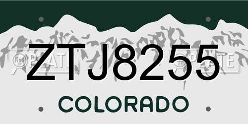 ZTJ8255 Colorado License Plate