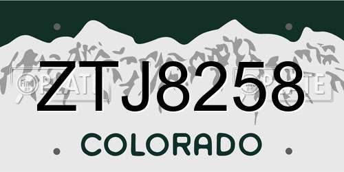 ZTJ8258 Colorado License Plate
