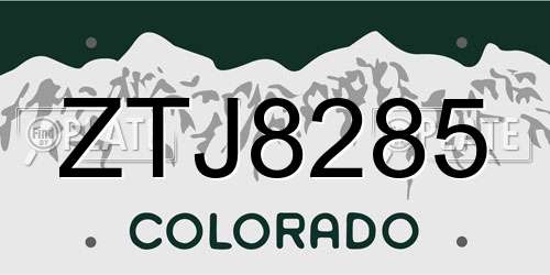 ZTJ8285 Colorado License Plate