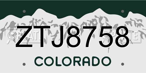 ZTJ8758 Colorado License Plate
