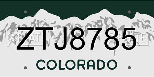 ZTJ8785 Colorado License Plate