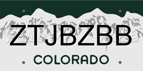 ZTJBZBB Colorado License Plate