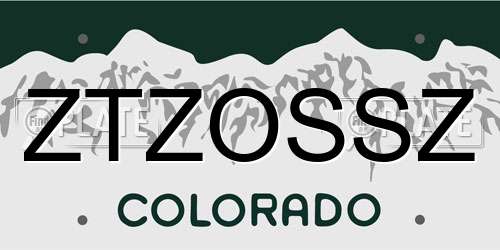 ZTZOSSZ Colorado License Plate