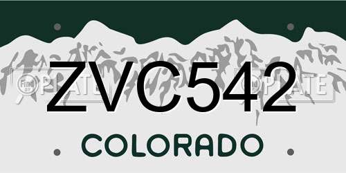 ZVC542 Colorado License Plate