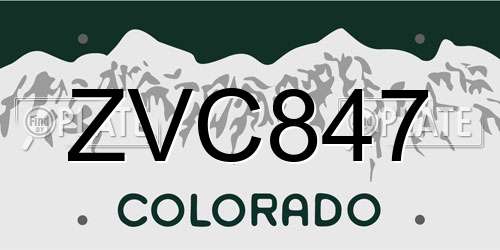 ZVC847 Colorado License Plate
