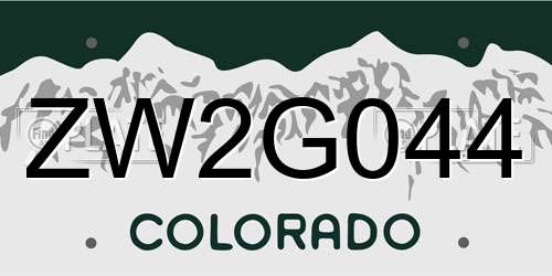 ZW2G044 Colorado License Plate