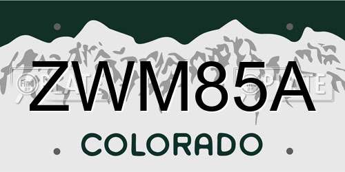 ZWM85A Colorado License Plate