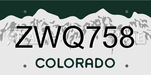 ZWQ758 Colorado License Plate