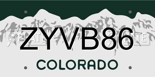 ZYVB86 Colorado License Plate