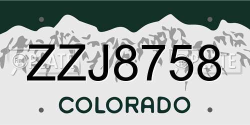 ZZJ8758 Colorado License Plate