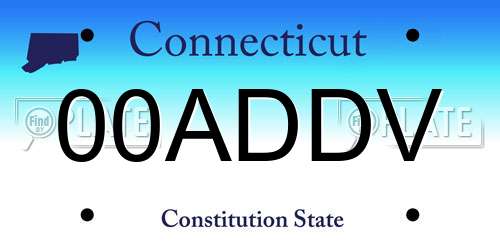 00ADDV Connecticut License Plate