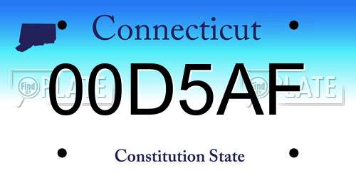 00D5AF Connecticut License Plate
