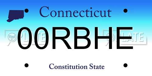 00RBHE Connecticut License Plate