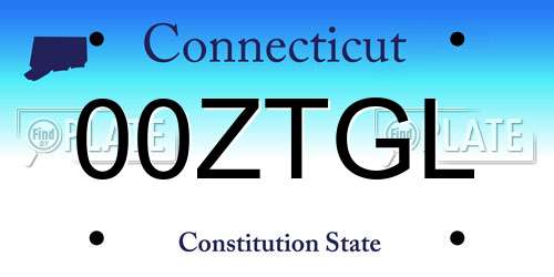 00ZTGL Connecticut License Plate