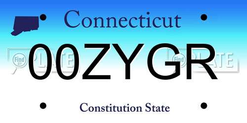 00ZYGR Connecticut License Plate