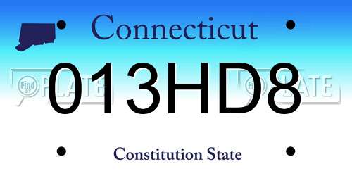 013HD8 Connecticut License Plate