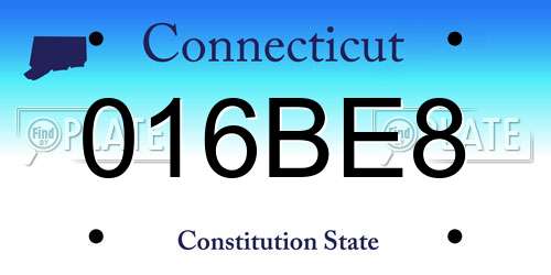 016BE8 Connecticut License Plate