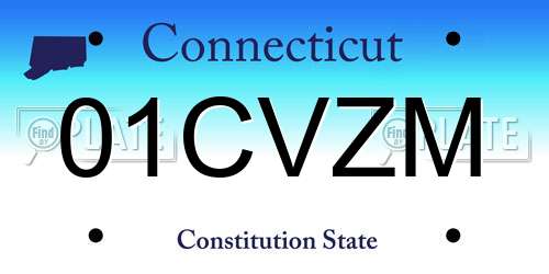 01CVZM Connecticut License Plate