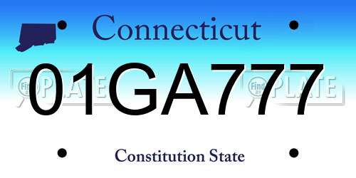 01GA777 Connecticut License Plate