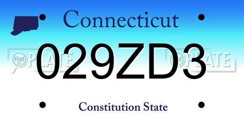 029ZD3 Connecticut License Plate
