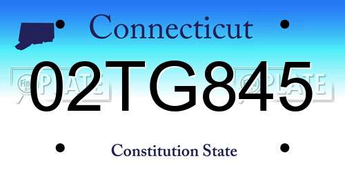 02TG845 Connecticut License Plate