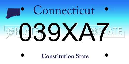 039XA7 Connecticut License Plate