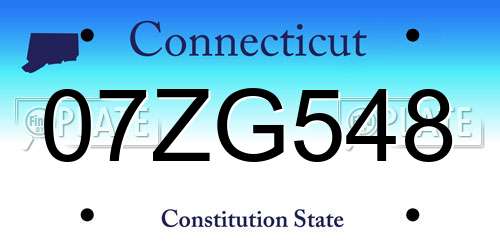 07ZG548 Connecticut License Plate