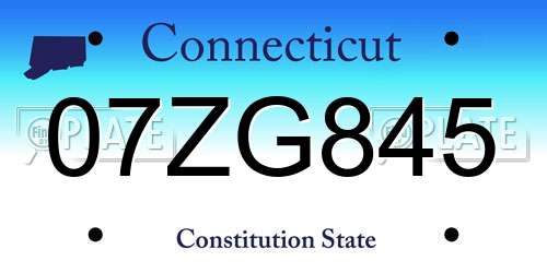 07ZG845 Connecticut License Plate