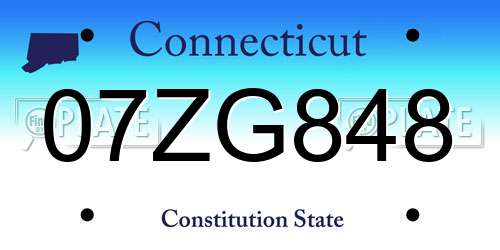 07ZG848 Connecticut License Plate