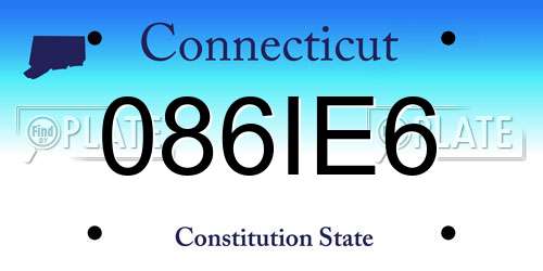 086IE6 Connecticut License Plate