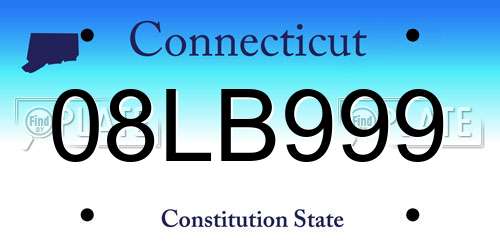 08LB999 Connecticut License Plate