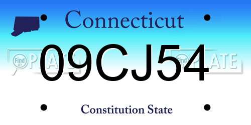09CJ54 Connecticut License Plate