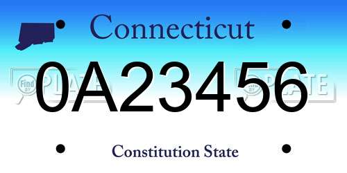 0A23456 Connecticut License Plate