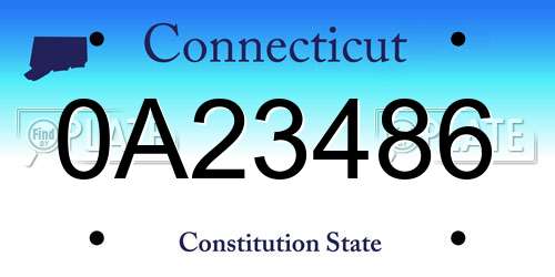 0A23486 Connecticut License Plate