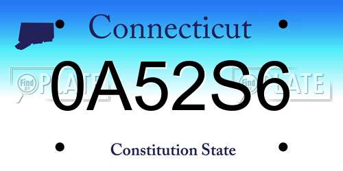 0A52S6 Connecticut License Plate