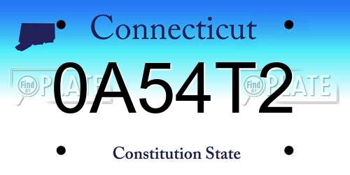 0A54T2 Connecticut License Plate