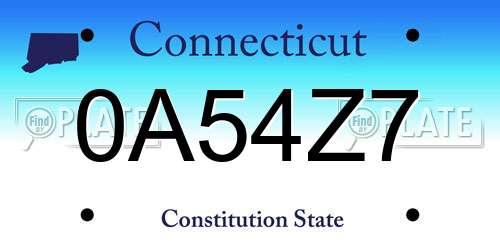 0A54Z7 Connecticut License Plate
