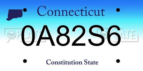 0A82S6 Connecticut License Plate