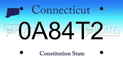 0A84T2 Connecticut License Plate