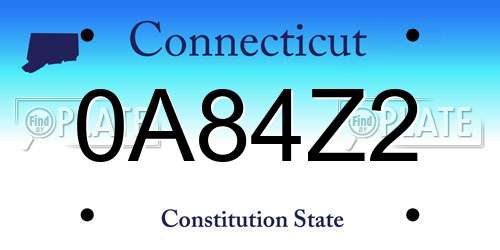 0A84Z2 Connecticut License Plate