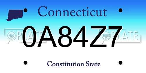 0A84Z7 Connecticut License Plate