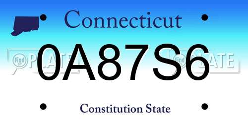 0A87S6 Connecticut License Plate