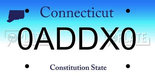 0ADDX0 Connecticut License Plate
